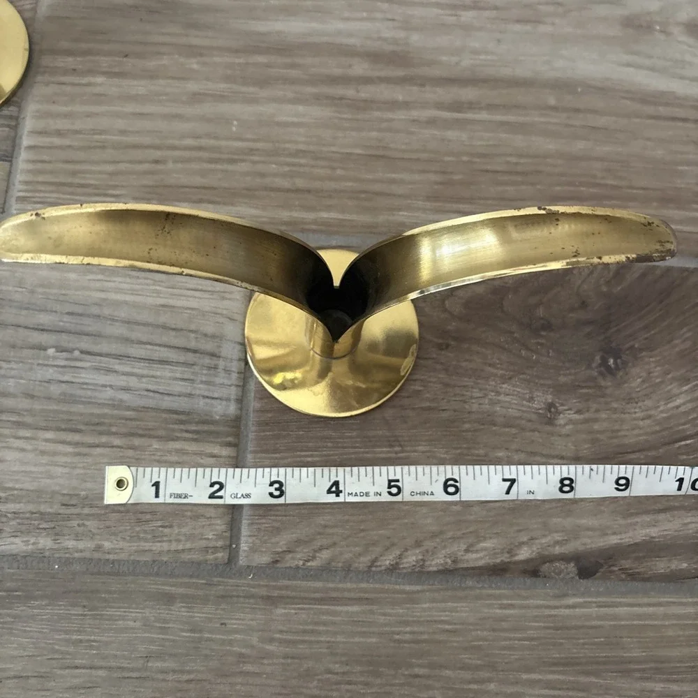 Two Mid-Century Modern Sculpted Brass‎ Swedish Lily Candle Holder by Ivar Bjork